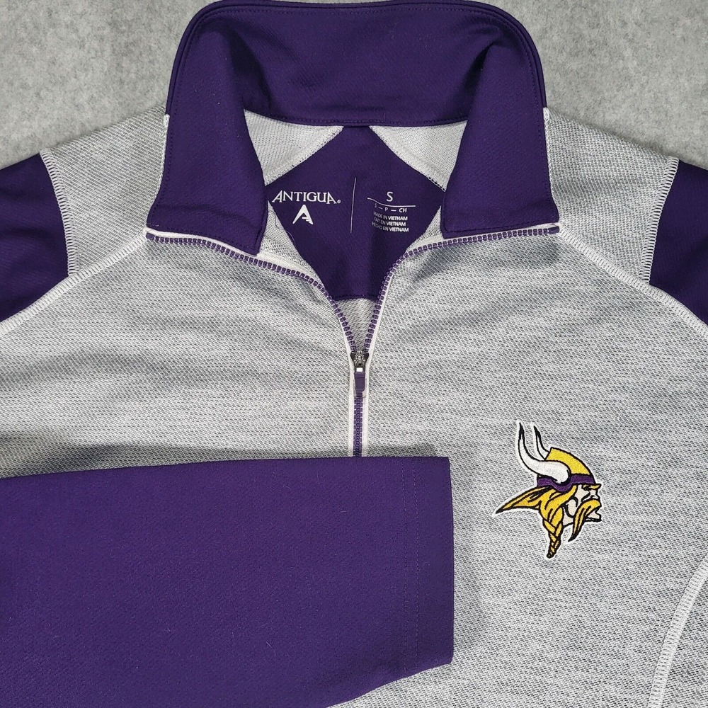 Minnesota Vikings 1/4 Zip Antigua Mens Small Gray‎ Purple Embroidered Logo